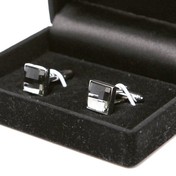 Swarovski Crystal Square Faceted Cufflinks Jewel Bling Silver Swan Stamped - Picture 7 of 11